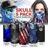 S A Face Shield for Men and Face Shield for Women Skull 5 Pack of Multipurpose UV- Worn 12+ Ways as Head Wrap, Neck Gaiter, Headband, Face Shield, Bandana, Balaclava Life Time Warranty
