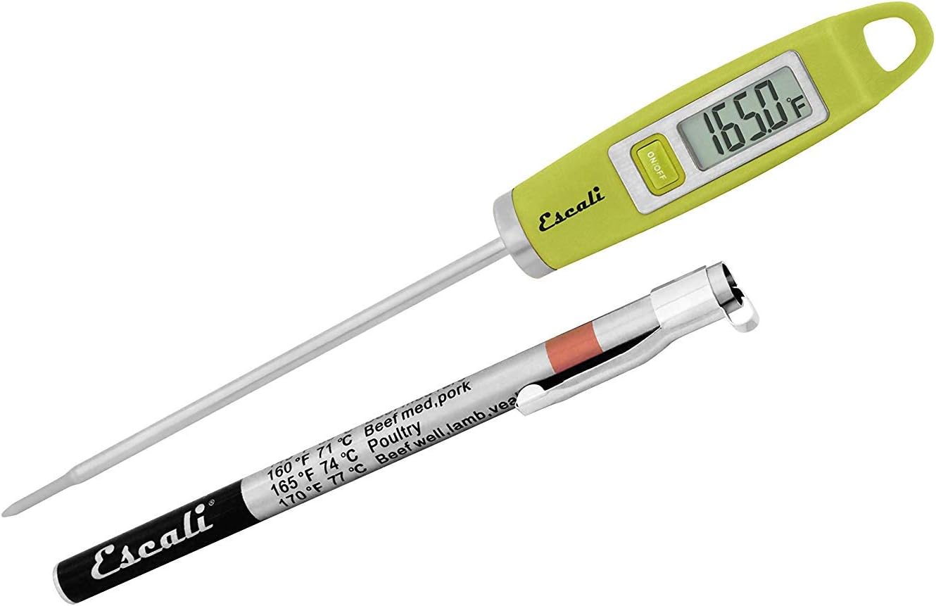 Escali DH1-G Gourmet Digital Stainless Steel Probe Meat Thermometer, Quick Read Measurements, Pocket Sheath w/Cooking Temperatures, -49/392F Degree Range, Green