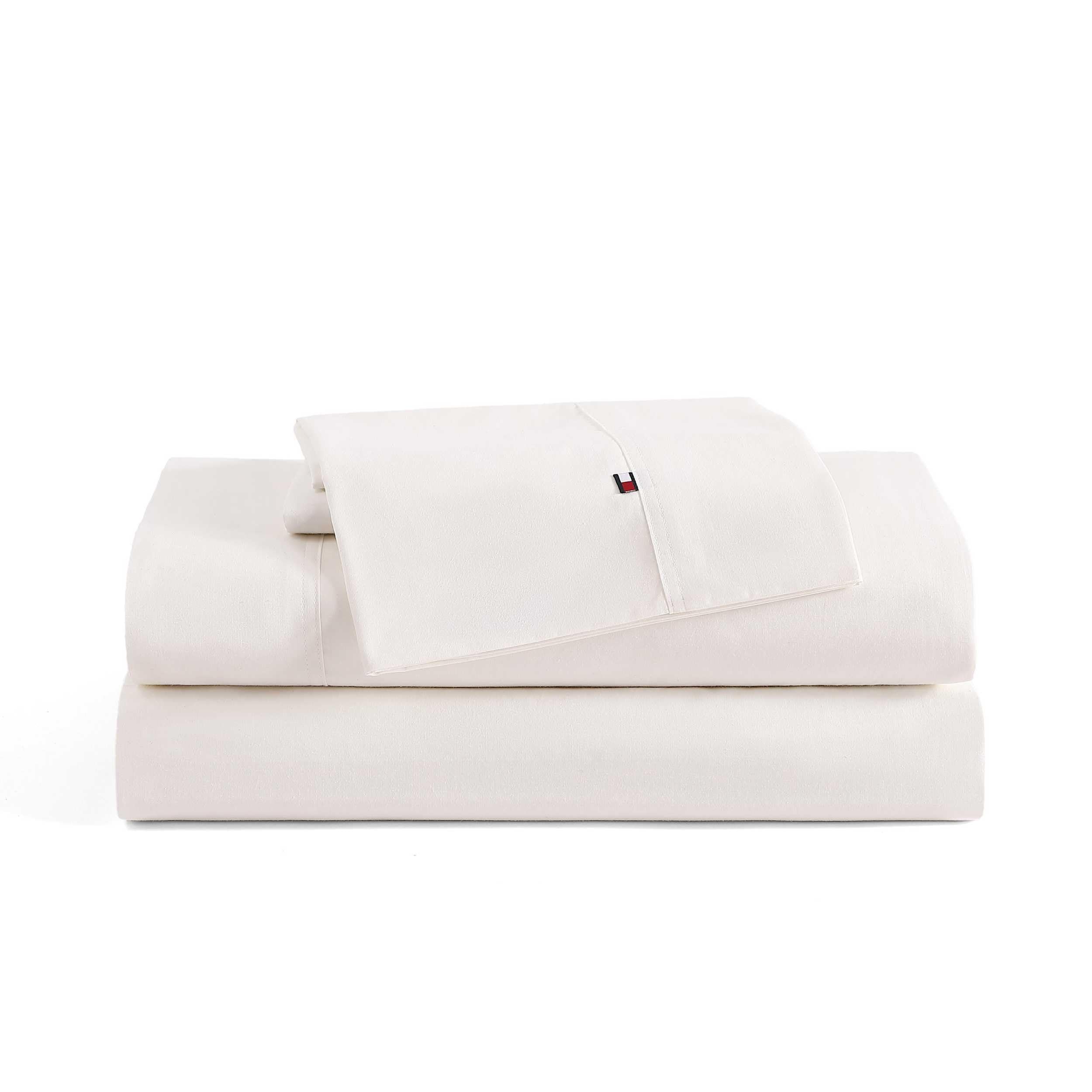 Tommy Hilfiger – Sheet Set, Cotton Washed Percale Bedding with Matching Pillowcases, Crisp & Cool, Solid Home Essentials (Ivory, King)