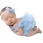 ForBaysy Newborn Photography Props Lace Romper Outfit with Bow Headband Baby Girl Infant Photo Shoot Newborn Dress
