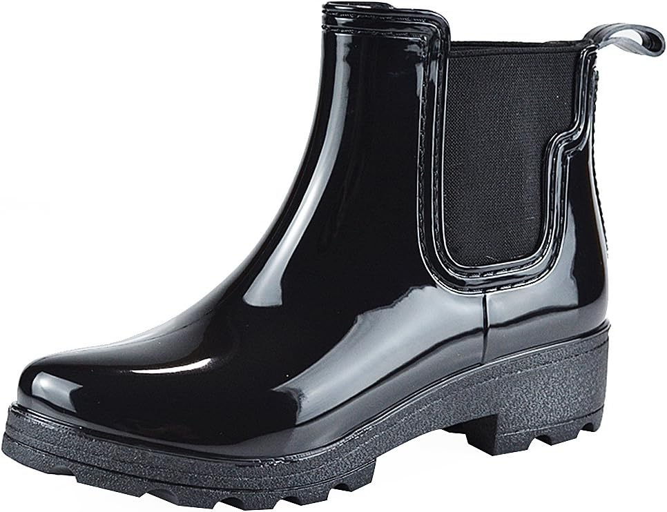 Jamron Women Stylish Chelsea Boots Snow Rain Boots High Ankle Chunky Heel Wellington Boots