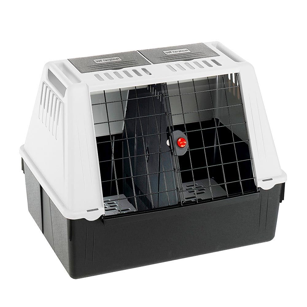 Ferplast Dog Carrier for Car Dog Transport Box ATLAR CAR 80, Ventilation grids, Storage compartments, Draining pad included, 82 x 51 x h 61 cm.