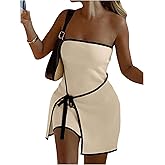 SOLY HUX Women's Bow Tie Wrap Tube Dress Strapless Bodycon Mini Knit Evening Party Dresses