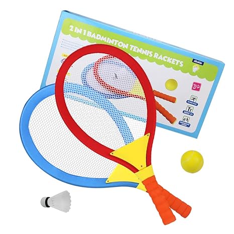 Akokie Tennisschläger Set, Federball Kinder Badminton Racket Set, Spielzeug Draussen Strand Spielzeug für Kinder ab 3 Jahren 