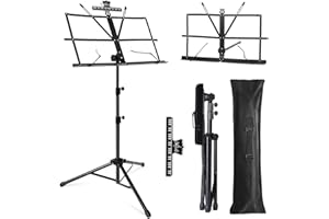Fansjoy Music Stand, 2 in 1 Dual-Use Folding Sheet Music Stand & Desktop Book Stand, Portable Music Sheet Stand Note Holder with Carrying Bag & Sheet Music Clip Holder for Guitar Violin Players