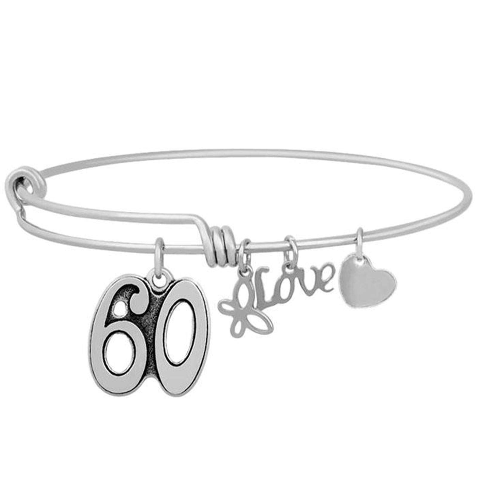 Charm Buddy Birthday Gifts for Her Stainless Steel Adjustable Bangle Bracelets for 16th 18th 21st 30th 40th 50th 60th Gift Box Set (7. 60th Birthday)