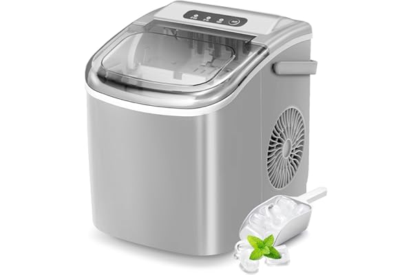 Portable Countertop Ice Maker Machine with Handle, 9 Bullet-Shaped Ice Cubes Ready in 6 Mins, 26Lbs/24H, Self-Cleaning Functi