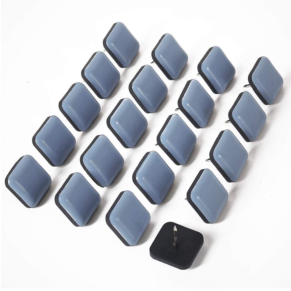 GINOYA Teflon Furniture Sliders, 20pcs 25mm Square Furniture Glides with Nail for Easy Moving on Carpet Hardwood Tile (Grayish Blue)