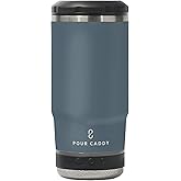 Pour Caddy Chill and Brew Bluetooth Speaker Cup, Insulated Can and Bottle Holder for Hot or Cold Drinks, Double Wall Stainless Steel Drinkware, Fits 12 oz Cans or 14 oz Liquid, Gray