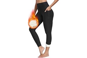 NORMOV Fleece Lined Leggings with Pockets for Women,High Waisted Winter Thermal Warm Sherpa Leggings
