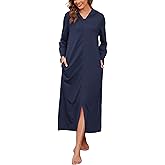 HALCYEEN Womens Hooded Zipper Bathrobe Long Sleeve House Coat Full Length Nightgown with Pockets S-XXL
