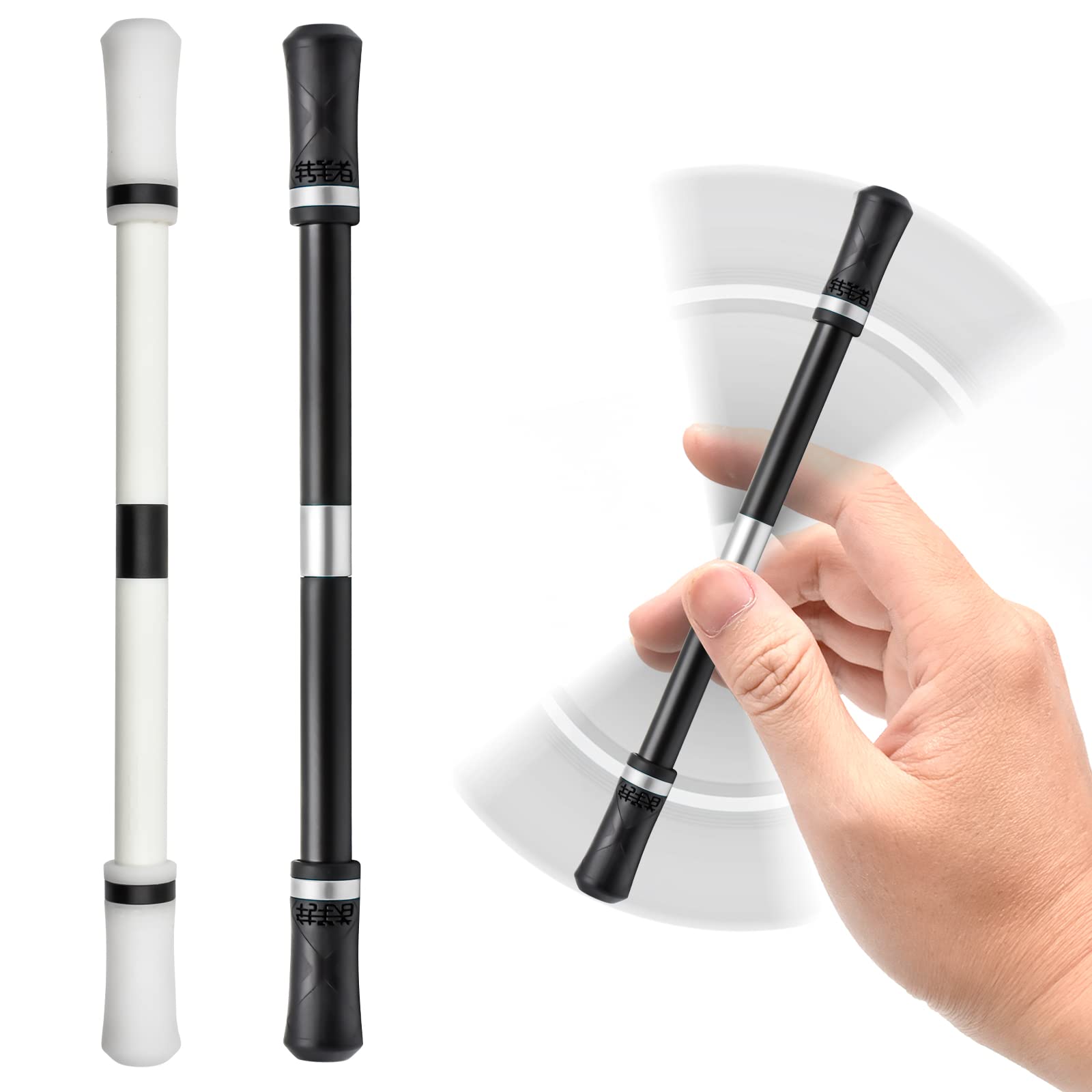 LALASTYLE 2 Piece Spinning Rotating Gaming Pen - Non-slip Coating Aluminum Alloy Balance Point Student & Adult Entertainment, No Pen Refill (Black, White, Classic Style)