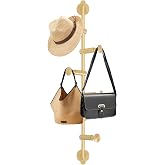 Wall Mounted Metal Vertical Tree Branch Coat Rack, 6 Adjustable Hooks | Movable Rotatable Hooks, 24'' Wall Hanger Coat Hat Holder Suitable for Scarves Clothes Robe Handbags Towel (Brass)