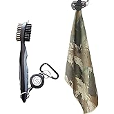 Moxiey Magnetic Golf Towel | Brush & Groove Cleaner w/Retractable Carabiner | Camo Design Microfiber Towel | Strong Magnet for Firm Hold to Cart & Clubs | Accessories for Men & Women