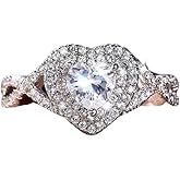 18K White Gold Plated 925 Silver 5A Zircon Stone 925 Silver Engagement Wedding Band Ring for Women Luxury Micro Inlaid Heart-shaped Simulation Diamond Ring CZC007