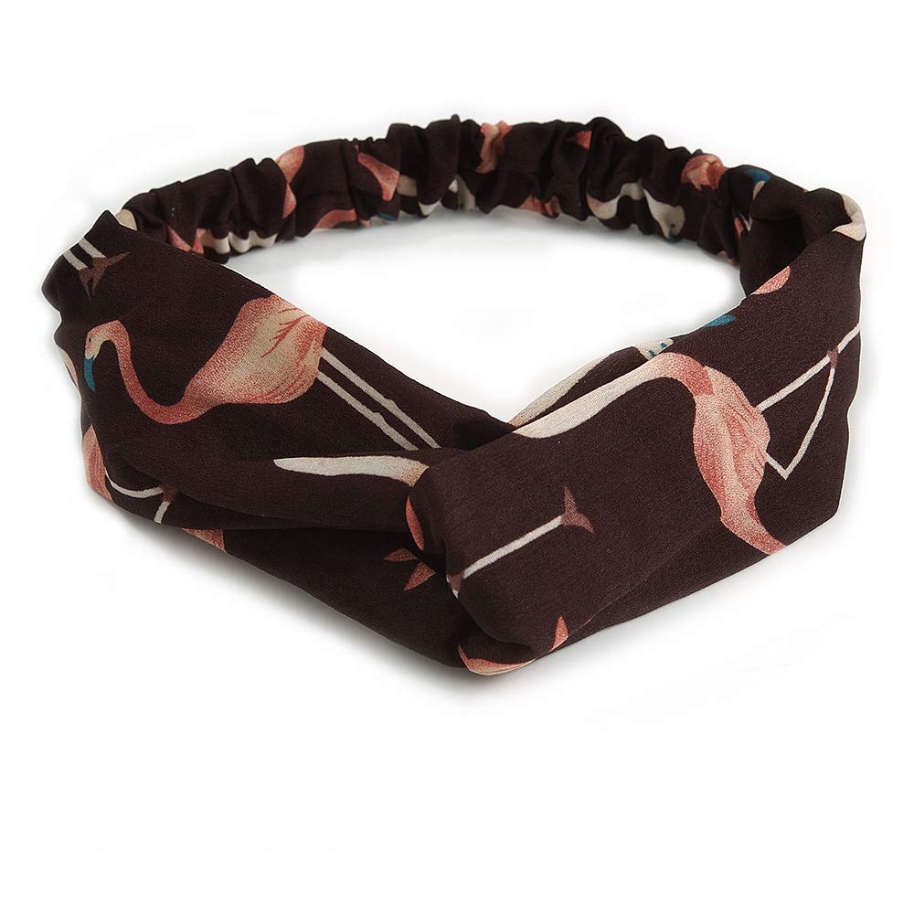 Black/Pink Flamingo Twisted Fabric Elastic Headband/Headwrap