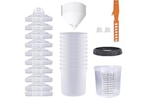 COLODSUHEY Disposable Paint Sprayer Gun Cup 20 Ounce(600ML) Kit with 10 Cups and Lids System, 1 Hard Cup with Retainer Ring, 2 Plugs, 1 Paint Stirrer, 10 Paint Strainers for Automotive Commercial Coatings