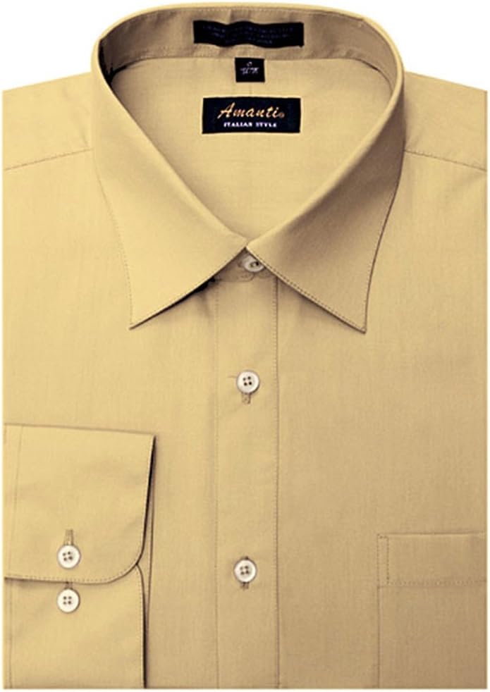 Amanti Men's Cotton Dress Shirt Long Sleeve Button Classic Collar Fit Solid Color Size