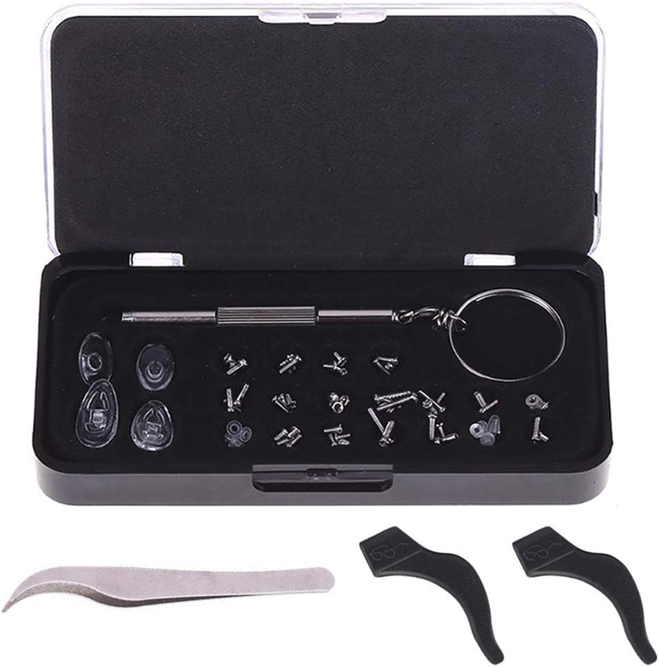 [2 Pack]Eyeglasses Repair Kit & Silicone Anti-slip Holder, Micro Eyeglasses Sunglasses Spectacles Watch Tiny Screws Nut Stainless Steel Screws, Screwdriver, Tweezers