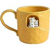 DIHOclub Ceramic Coffee Mug Family Theme Gift, Parent-Child Cow Design Handcrafted Tea Cup with Window Sill Sculpture, Perfect for Father's Day,Mother's Day,Birthday (14 OZ)