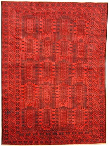 Herat Oriental Afghan Hand-Knotted Semi Antique Tribal Balouchi Rug, 6-Feet 5-Inch by 8-Feet 9-Inch, Red/Purple