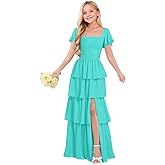 wyxis Tiered Junior Bridesmaid Dresses Chiffon Flower Girl Dresses for Wedding Ruffles Pageant Formal Gown for Girls
