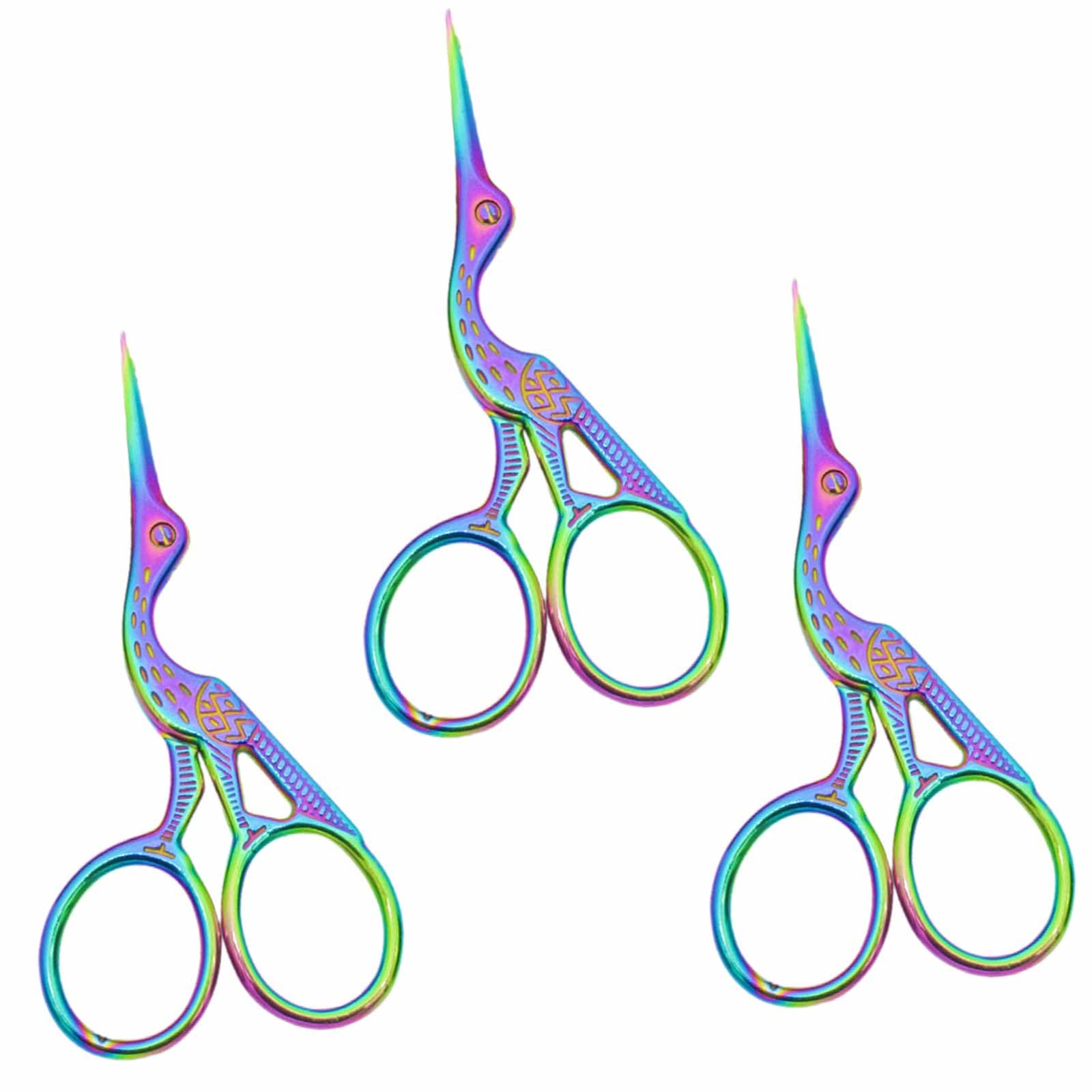 3 Pcs Colorful Embroidery Scissors, Small Stork Scissors Crane Design Sewing Scissor, Stainless Steel Sharp Scissor, Suitable for Needlework, Embroidery, DIY Crafts or Daily Use