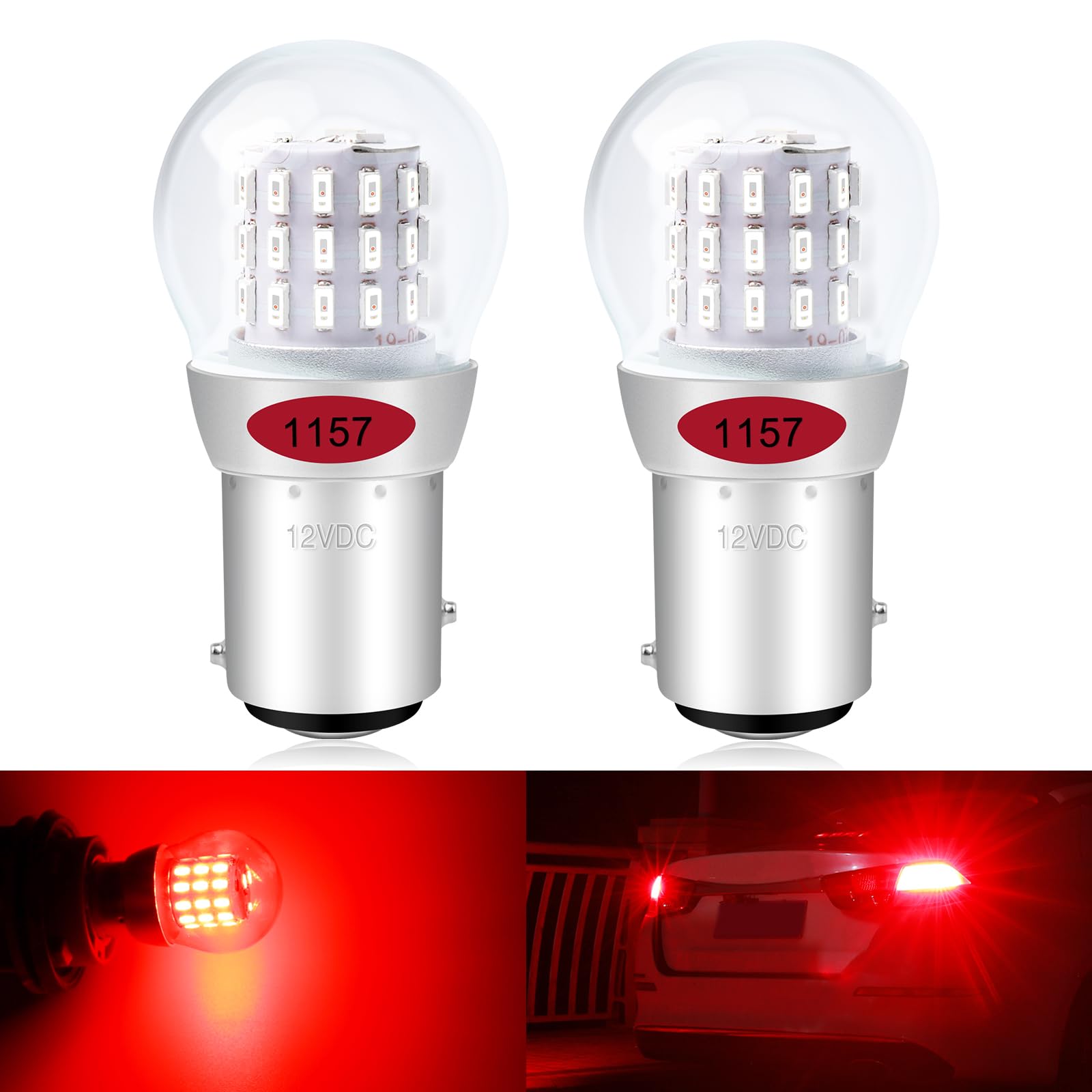 Defvnsy P21/5W 1157 BAY15D LED Bulb Super Bright Red 2057 2357 7528 Brake Light Bulbs 3014 39SMD 12V DC 3W LED Light Replacement For Rear Brake Stop Tail Light (Pack of 2)