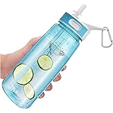 Bottled Joy Sports Water Bottle with Straw & Handle, BPA-Free Water Bottle with Motivational Marker Reminder Leakproof 27oz 8
