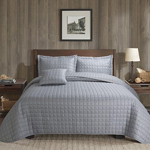 4-Piece Bubble Reversible Solid Quilt set with Shams,as Bedspread,Coverlet, Blanket, summer quilt or Bed Cover,Queen size -Soft, Lightweight and Hypoallergenic, all seasons(GRIGIO PERLA, 90X90)