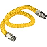 HIGHCRAFT 36 Inch Gas Connector with Fittings, Yellow Coated Gas Connector, 1/2" OD, 3/8” FIP x 3/8” MIP Connection