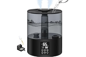 COOLFIQU 5L Humidifiers for Bedroom and Plants, Ultrasonic Cool Mist Humidifiers for Baby home Mist Top Fill Desk Humidifiers Essential Oil Diffuser, Quiet Humidifiers with Adjustable Mist,360°Nozzle-Black