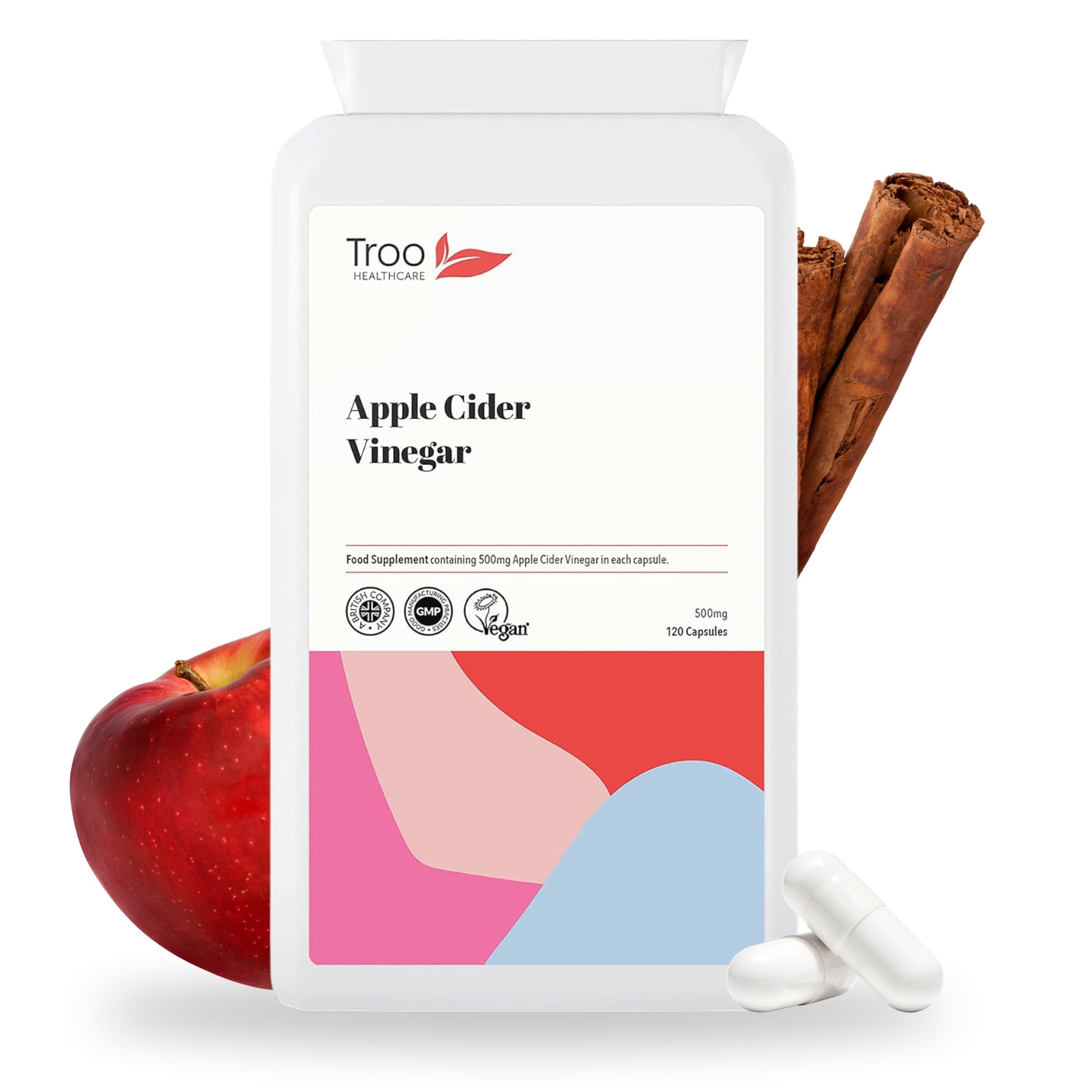 Troo Health Care Apple Cider Vinegar Supplement (500mg) - 120 Capsules | UK Manufactured to GMP Standards