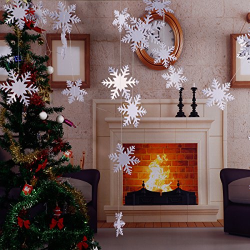 Christmas Party Decorations,24Pcs Holiday 3D White Snowflake Hanging Garland Flags for Christmas,Home Decor,Holiday,New Years Party Decoration