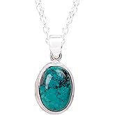 GEMKORA Natural Real Tibetan Turquoise Crystals Bezel Oval Pendant Necklace, Polished Birthstone, Healing Cabochon Gemstone, Jewelry, 925 Sterling Silver Jewelry 18 inch