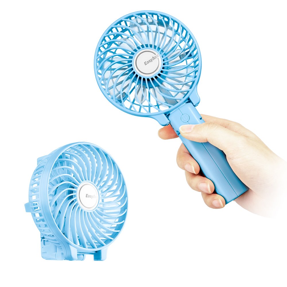 EasyAcc Handheld Fan USB Fans Portable Hand Fan 3 Speeds 180° Foldable with 6 Blades Personal Electric Mini Outdoor Fan with Rechargeable Battery Foldable Handle Desktop for Home Travel Outdoor - Blue