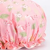 EXCEART 2pcs PEVA Shower Caps Flamingo Print Waterproof Reusable Bath Hats for view 3