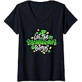 Womens Let The Shenanigans Begin St. Patrick's Day Matching Funny V-Neck T-Shirt
