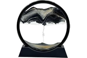 AzureLeap Moving Sand Art Liquid Motion, 3D Deep Sea Sandscape Color Quicksand Decor, Round Glass Moving Sand Art Picture Relaxing Desktop Home Office Work Decor (7 inch-Black)