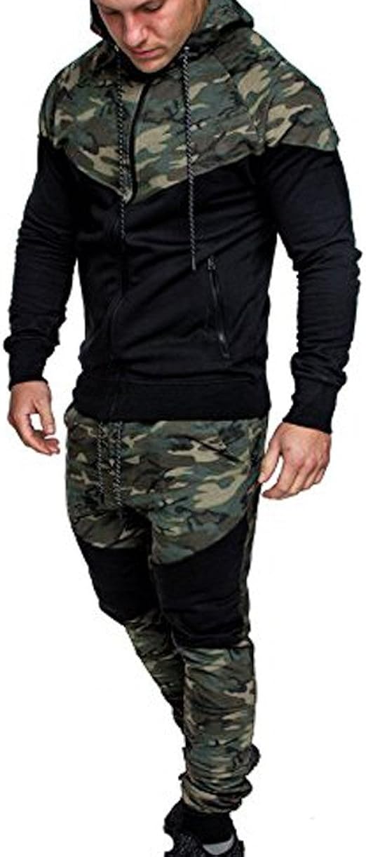 HuaForCity Men's Camouflage Tracksuit Sweat Jacket Hoodie Trousers Sets