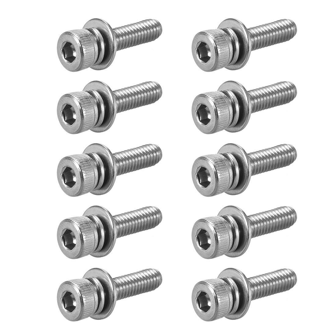 sourcing map M4 x 16mm Stainless Steel Hex Socket Head Cap Screws Bolts Combine with Spring Washer and Plain Washers 10pcs