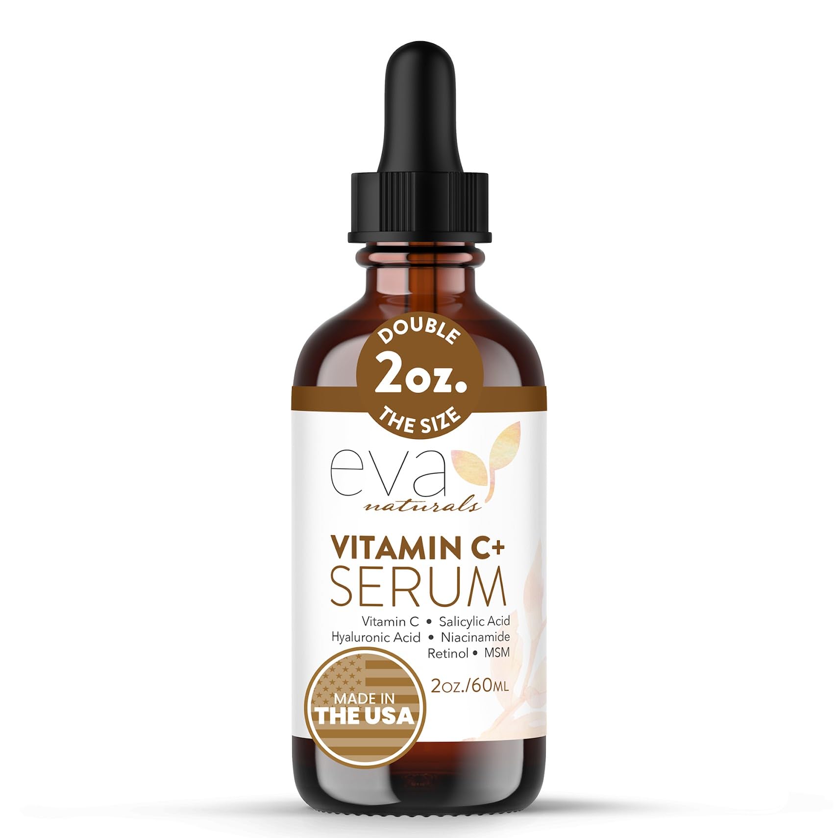 Eva Naturals Vitamin C+ Serum for Face – Anti-Aging Facial Serum with Niacinamide, Retinol, Hyaluronic Acid, Salicylic Acid & Rosehip Oil for Dark Spots, Uneven Skin Tone & Radiant Glow (60 mL)