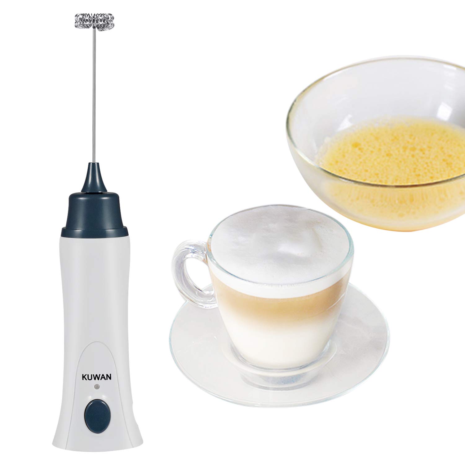 KUWAN Electric Milk Frother Rechargeable Handheld Wand Coffee Mixer for