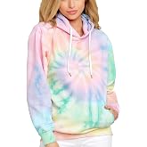 YOCUR Womens Casual Hoodies,Drawstring Long Sleeve Lightweight Sweatshirts | Polyester Imitation Cotton,Thin,Tie Dye,soft,Comfy,With Pockets,Multicolor,Long Sleeve,pullover,Suitable Spring Summer Fall
