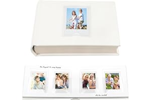 Veicevol Photo Album with Writing Space for Fujifilm Instax Mini 12 11 9 40 90 8 7 Evo Liplay Instant Camera, 64 Pockets Photo Album for Polaroid, Leather Cover Handmade Paper 2x3 Photo Albums (White)