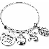 SportyBella Softball Bracelet - She Believed She Could So She Did Adjustable Bangle, Softball Jewelry, Birthday, Graduation Gifts for Teams, and Accessories