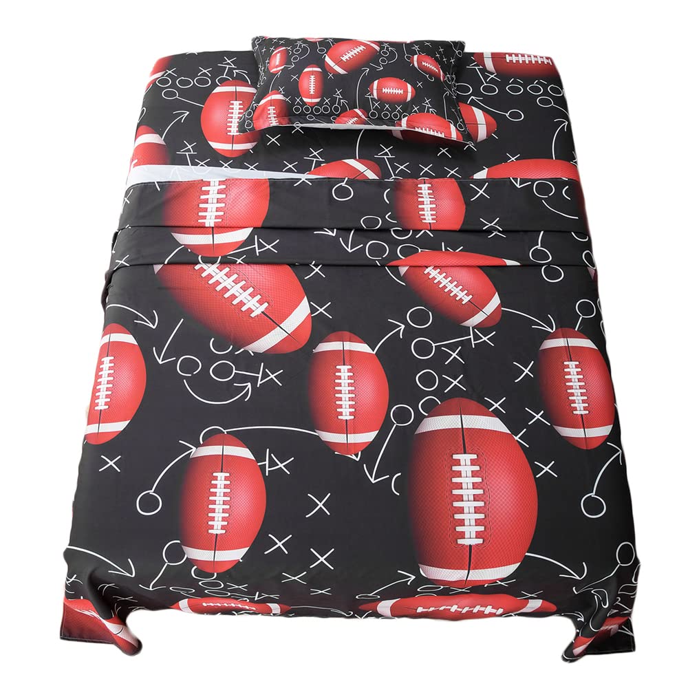 Photo 1 of ADASMILE A & S American Football Sheets Twin for Boys Kids Sports Bedding Set Rugby Sheet Set Red Black White Design Ball Games Bed Cover with Pillow Sham Soft Microfiber Bedroom Decor Gift for Boys