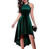 Dressystar 2025 Womens Velvet Cocktail Party Dresses Halter High Low Formal Wedding Guest Holiday Prom Dress for Women