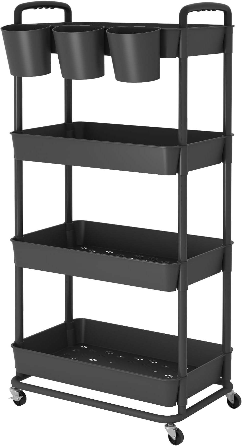 JIUYOTREE 4-Tier Rolling Storage Cart with Lockable Wheels Black