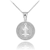 925 Sterling Silver Saint Benedict Medal Protection Pendant Necklace (0.60 Inch in Diameter)